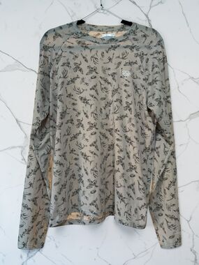 Columbia PFG Shirt Mens Medium Gray Fish Print Long Sleeve Fishing Performance